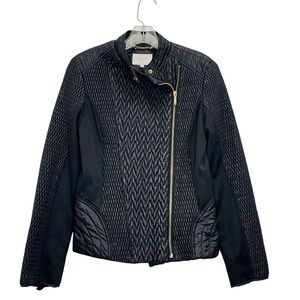 Laundry By Shelli Segal Black Quilted Animal Print Lining Zip Moto Jacket Size M